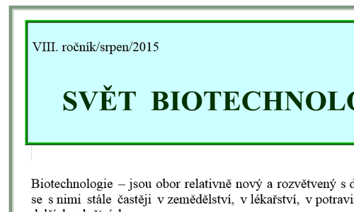Svět biotechnologií - srpen 2015