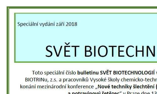 Svět biotechnologií - speciální číslo věnované NBT